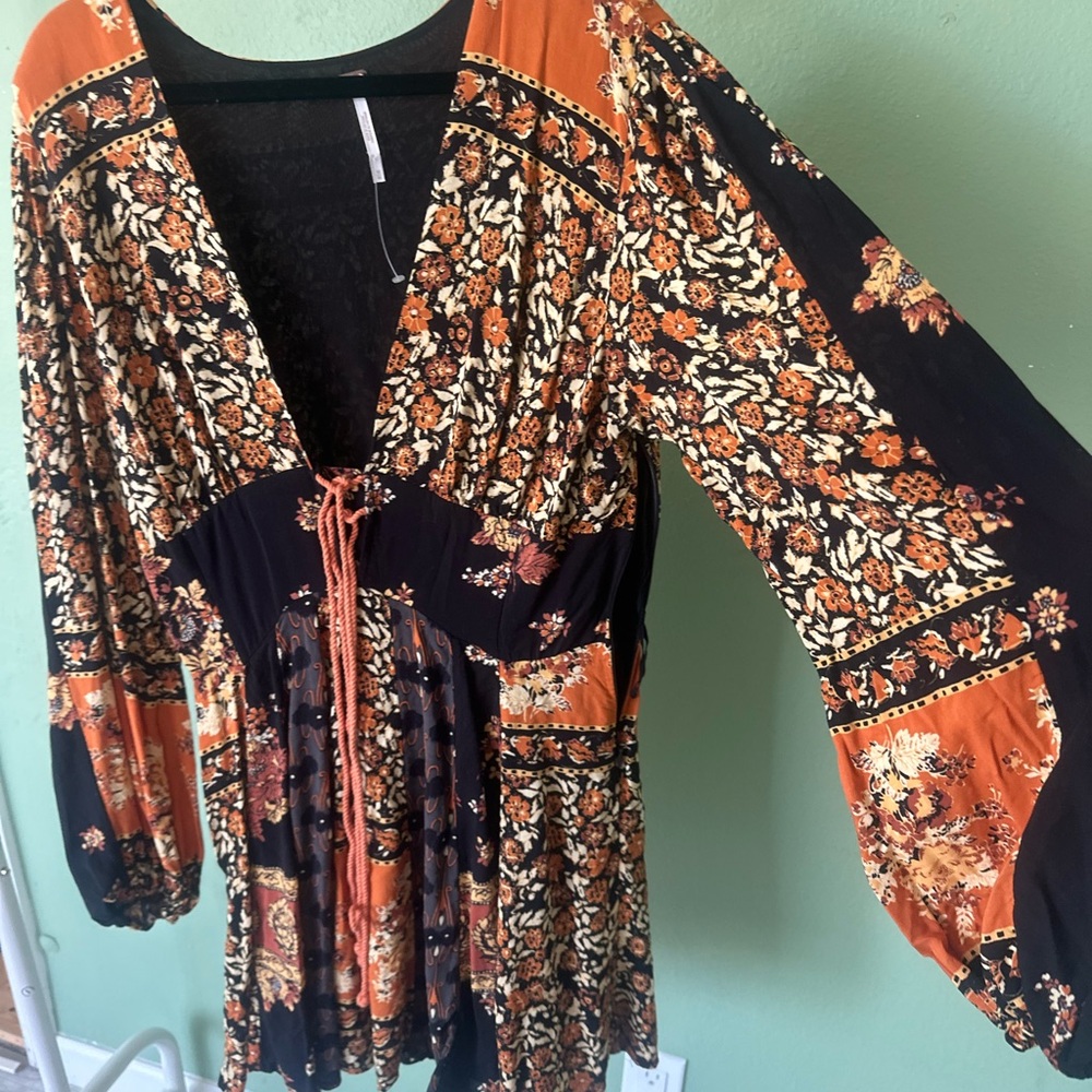 Free People Black and Rust Floral Mini Dress - Picture 6 of 7